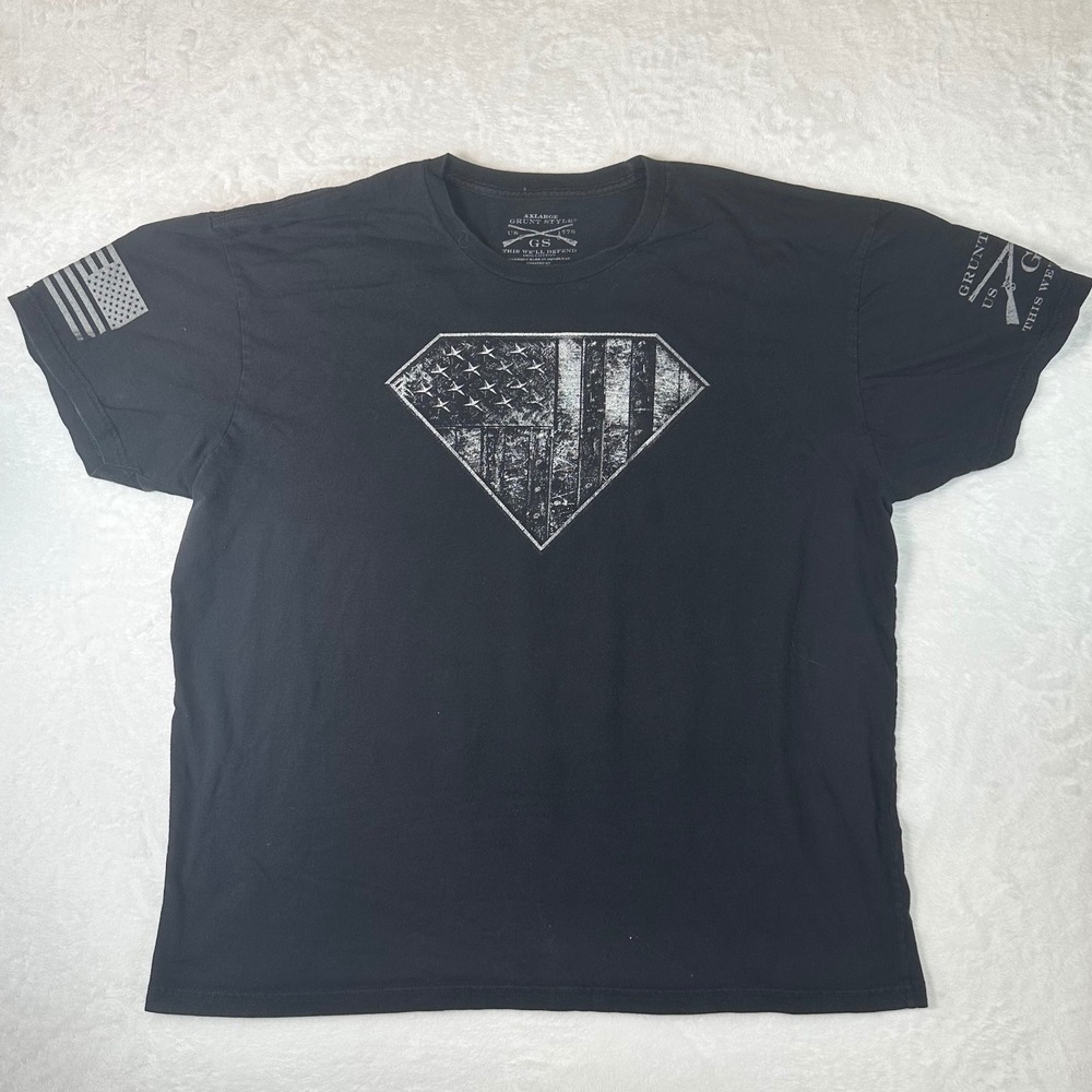 Grunt Style Mens XXL Black American Flag Diamond Graphic T-Shirt Cotton Tee